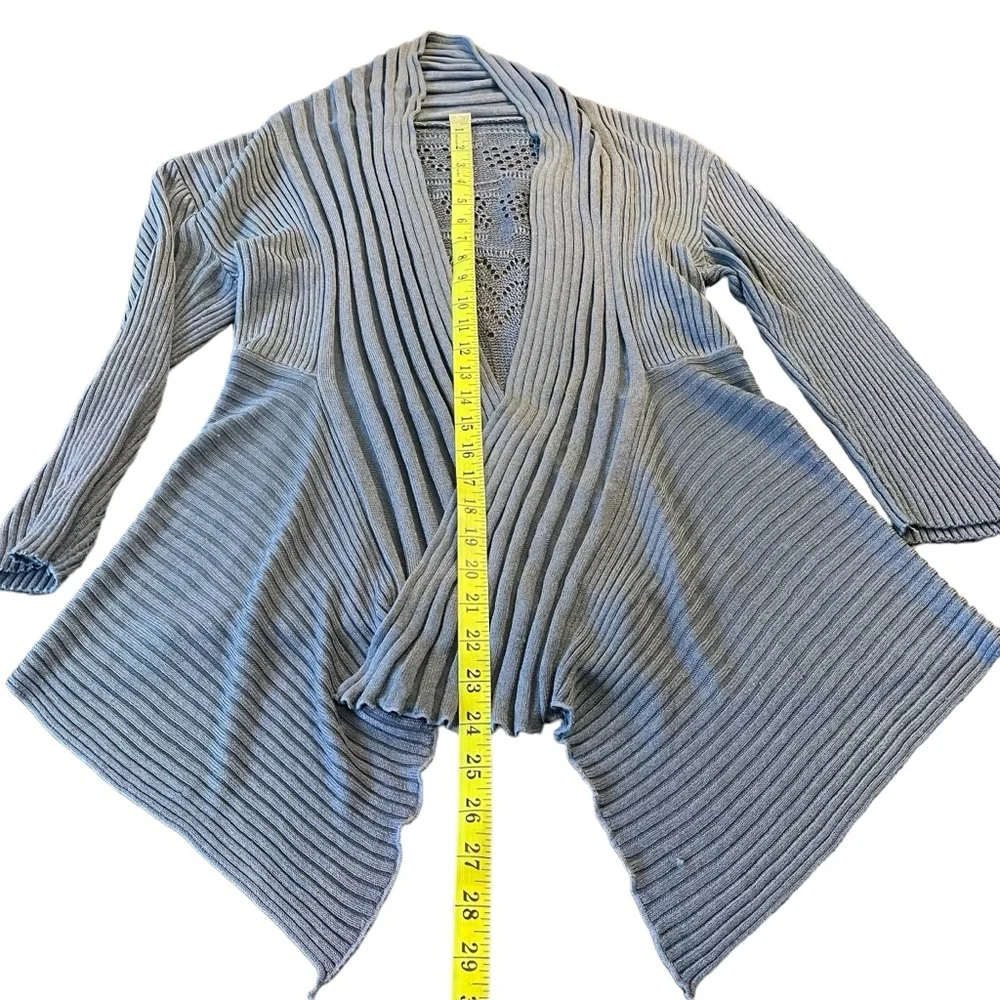 Only Olive Grey Open Front Shawl Collar Knit Lace Back Cardigan Sweater (S) - Picture 9 of 12